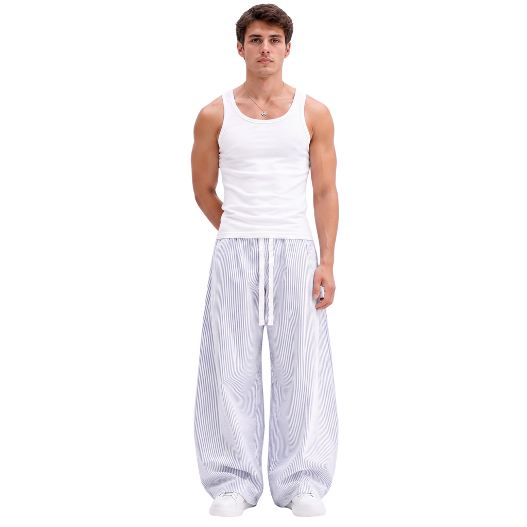 Sidefold Striped Pants (White & Blue)