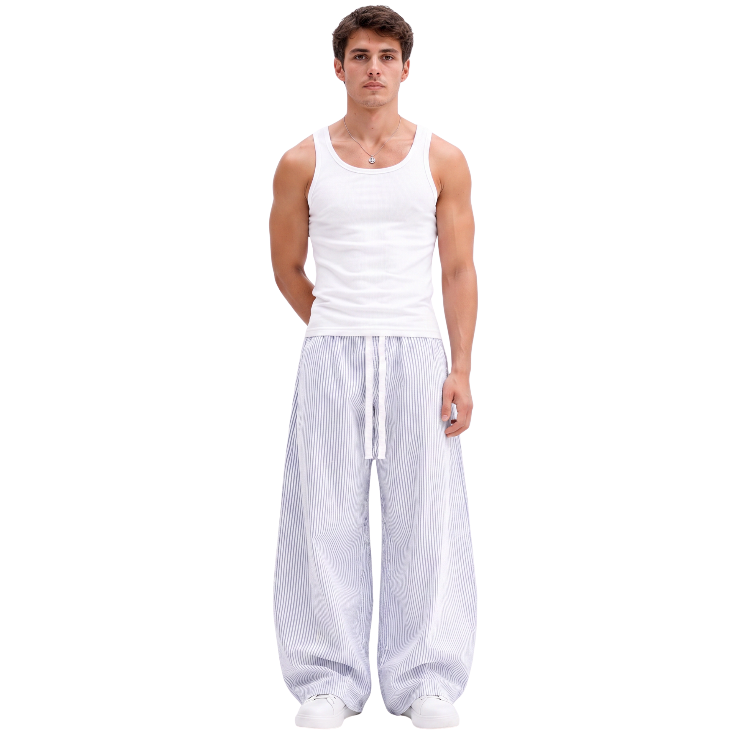 Sidefold Striped Pants (White & Blue)