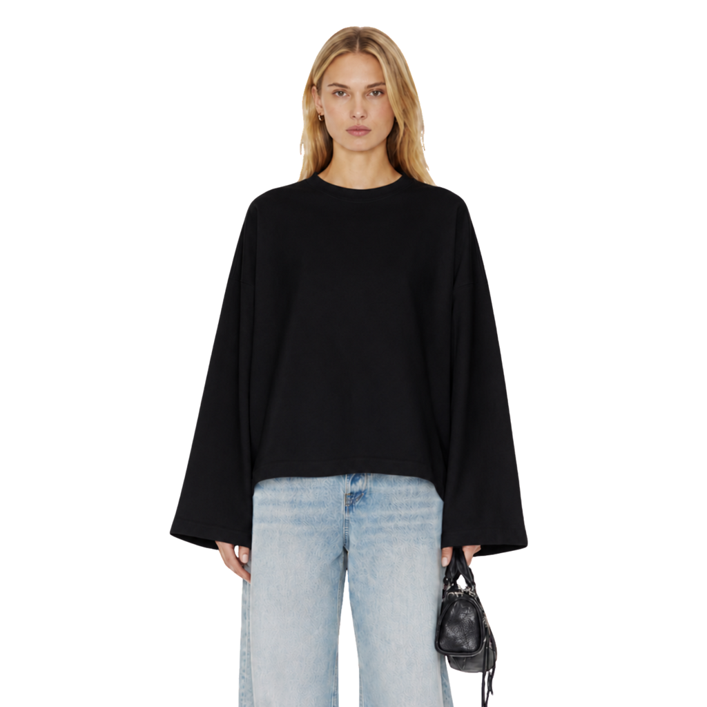 Boxy Cropped Long Sleeves T-shirt (Black)