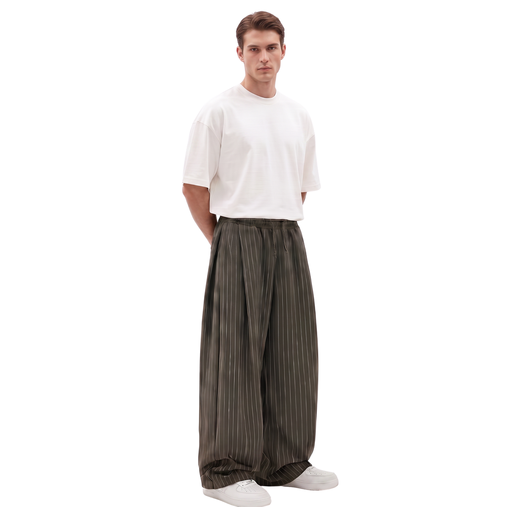 Pinstripe Two Tuck Pants (olive)