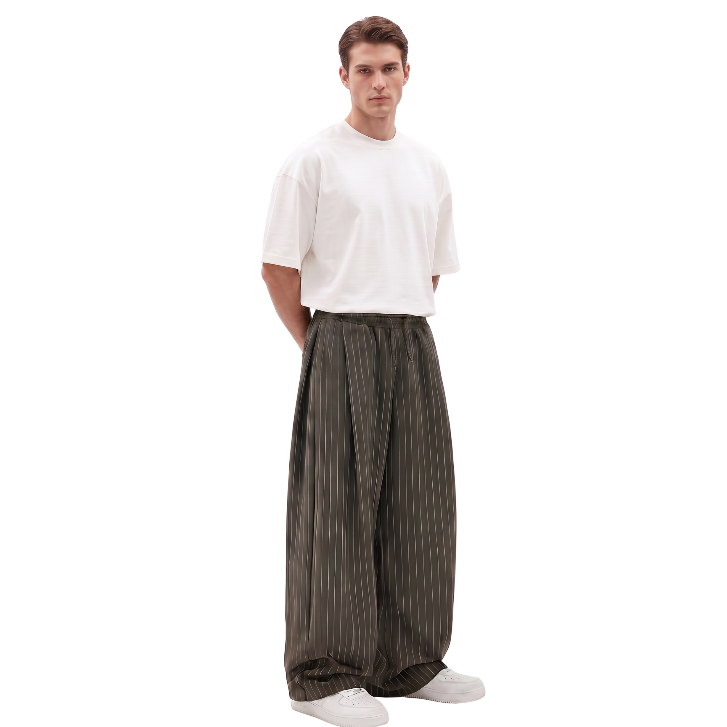 Pinstripe Two Tuck Pants (olive)