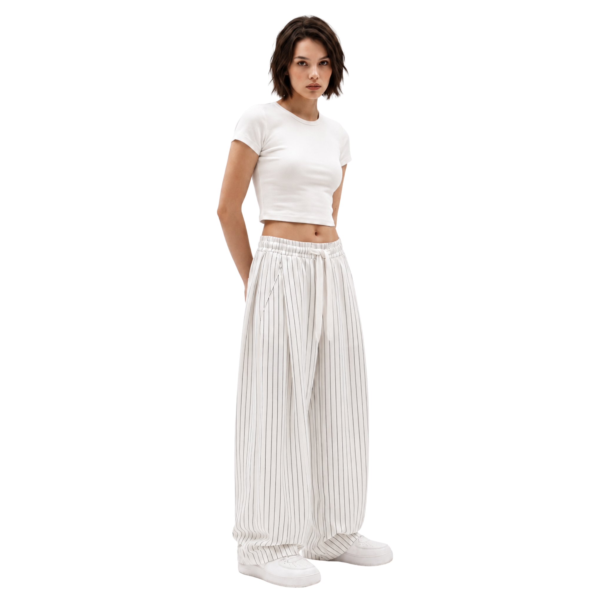 Pinstripe Two Tuck Pants (white)