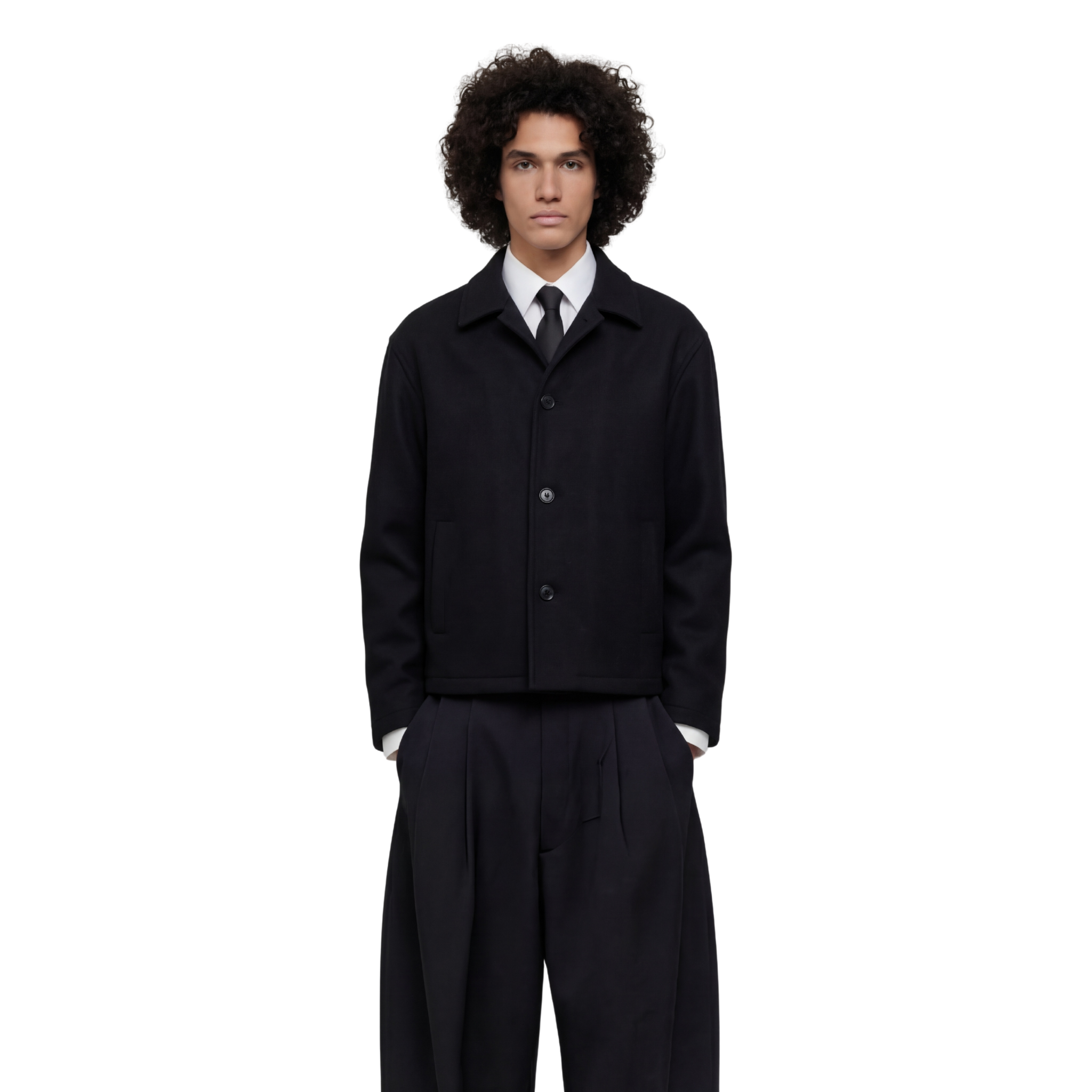 Wool Blend Boxy Jacket In Black