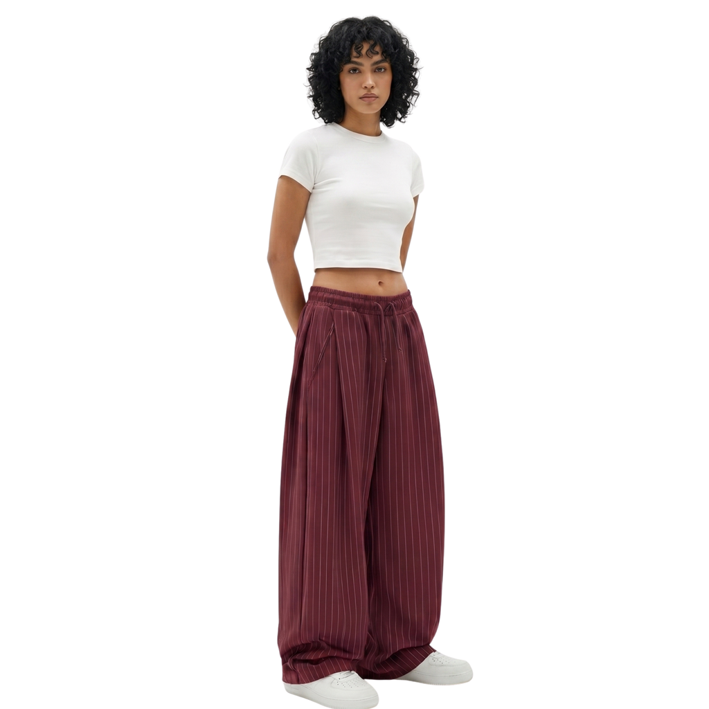 Pinstripe Two Tuck Pants (Burgundy)