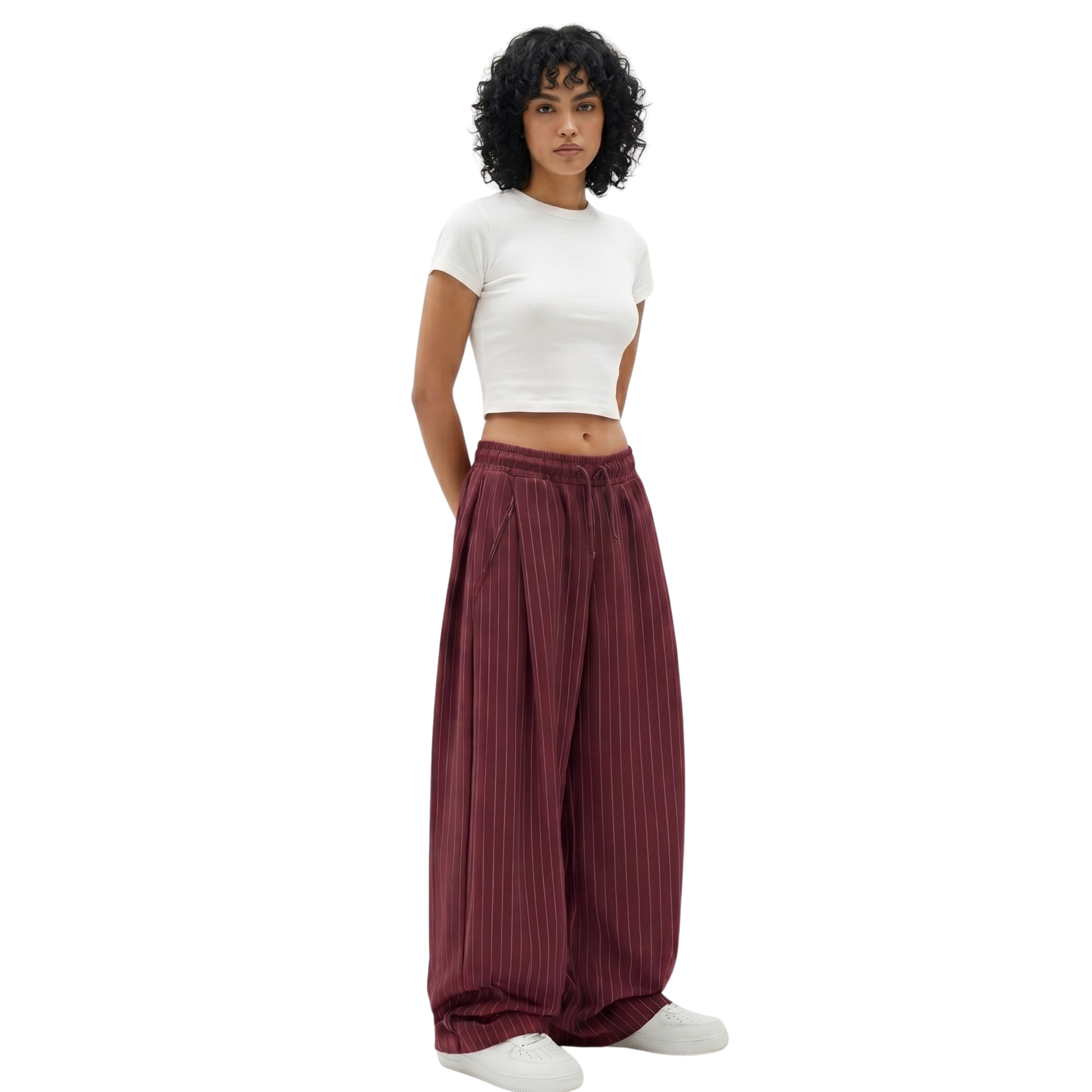 Pinstripe Two Tuck Pants (Burgundy)