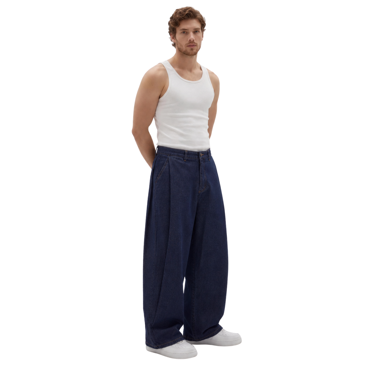 Two Tuck Pants in Denim (Dark Blue)