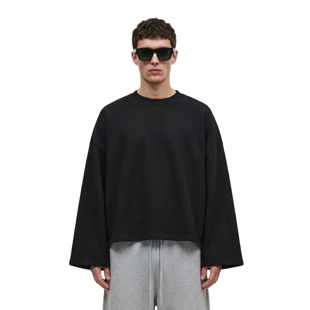 Boxy Cropped Long Sleeves T-shirt (Black)
