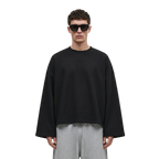 Boxy Cropped Long Sleeves T-shirt (Black)