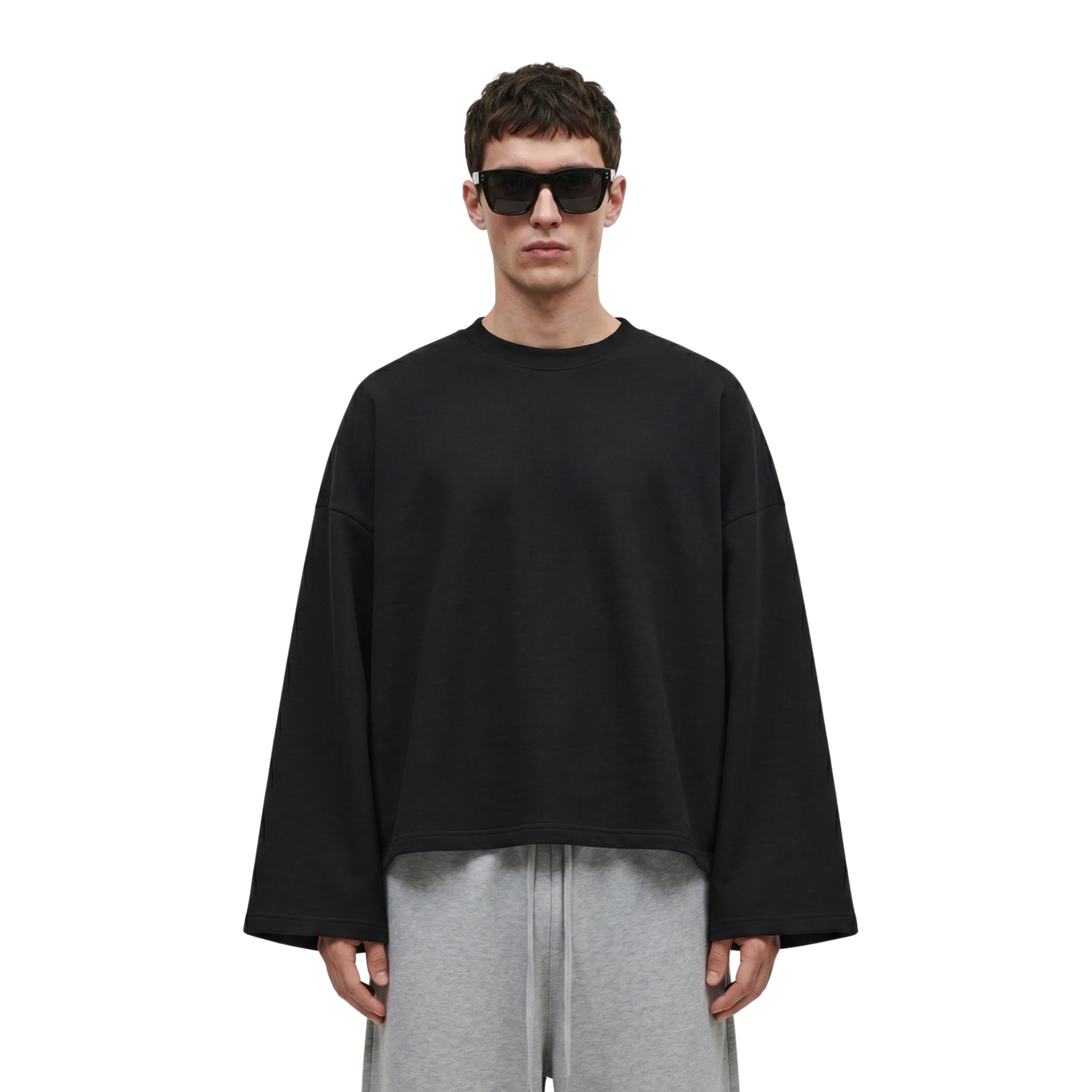 Boxy Cropped Long Sleeves T-shirt (Black)