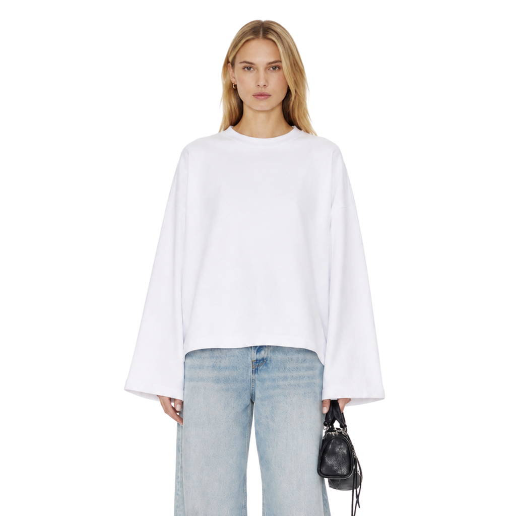 Boxy Cropped Long Sleeves T-shirt (White)