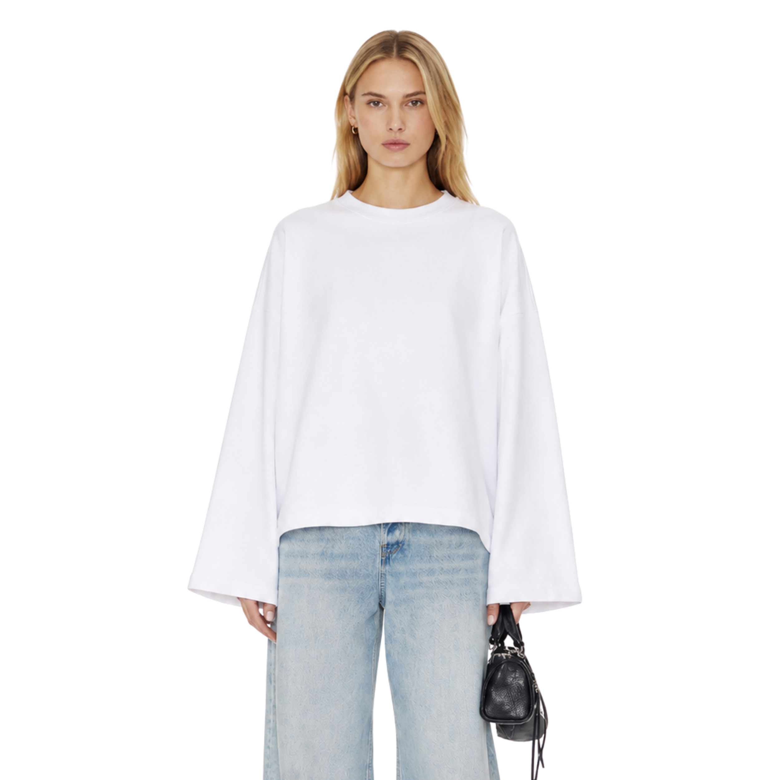 Boxy Cropped Long Sleeves T-shirt (White)