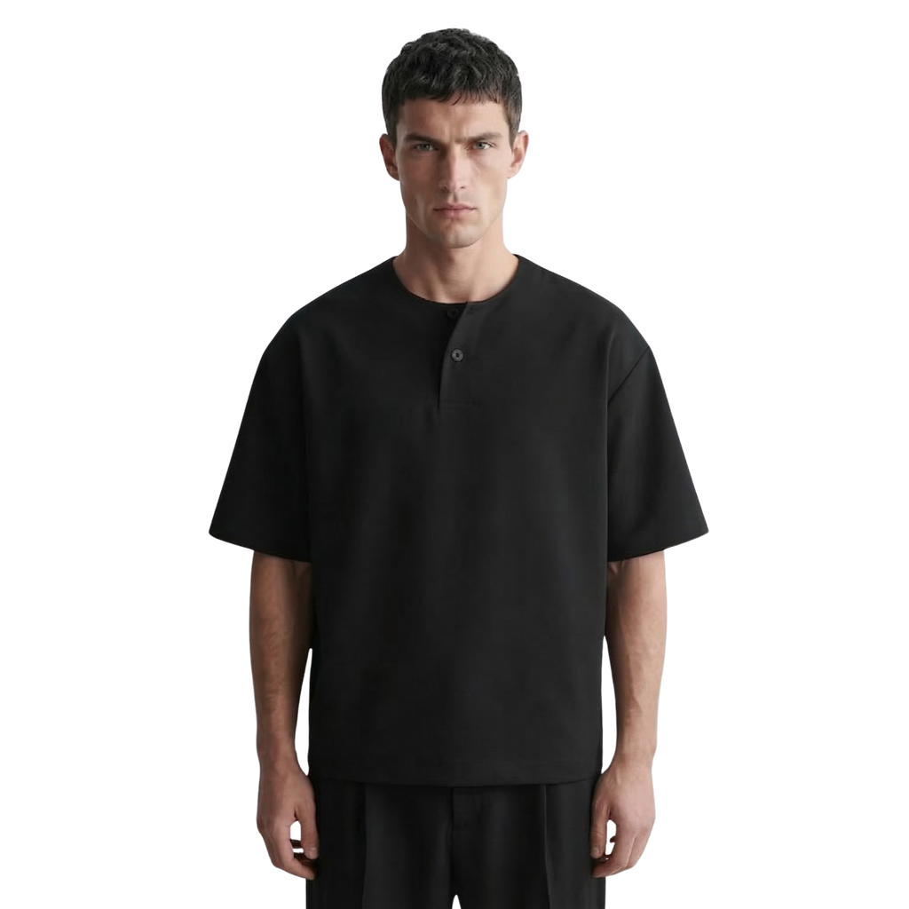 Cotton Henley T-shirt in Black