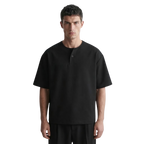 Cotton Henley T-shirt in Black