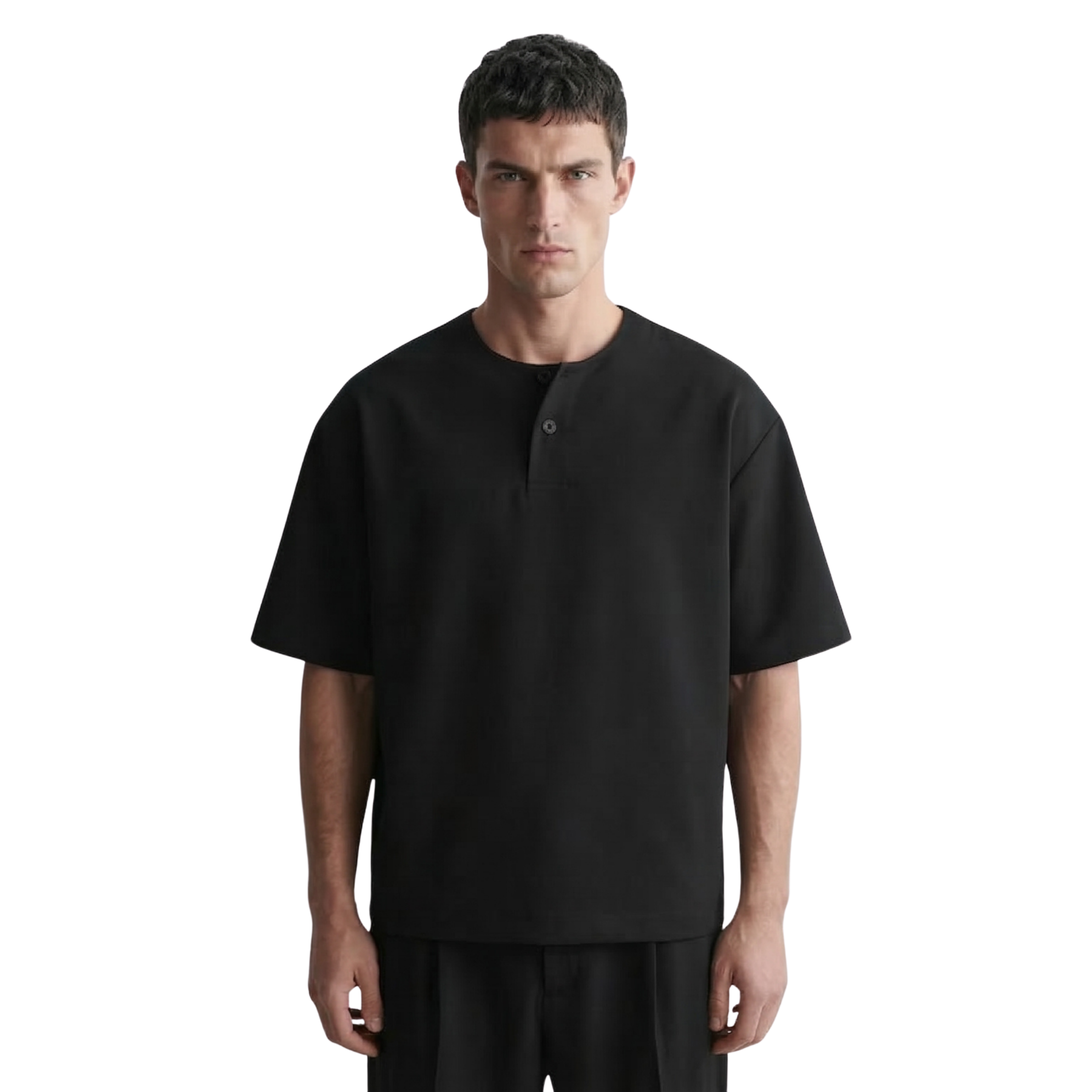 Cotton Henley T-shirt in Black
