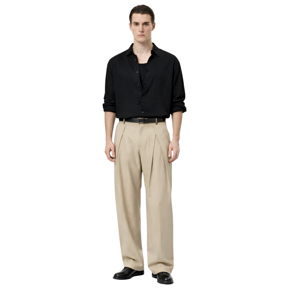 Double-Pleat Trousers (Beige)