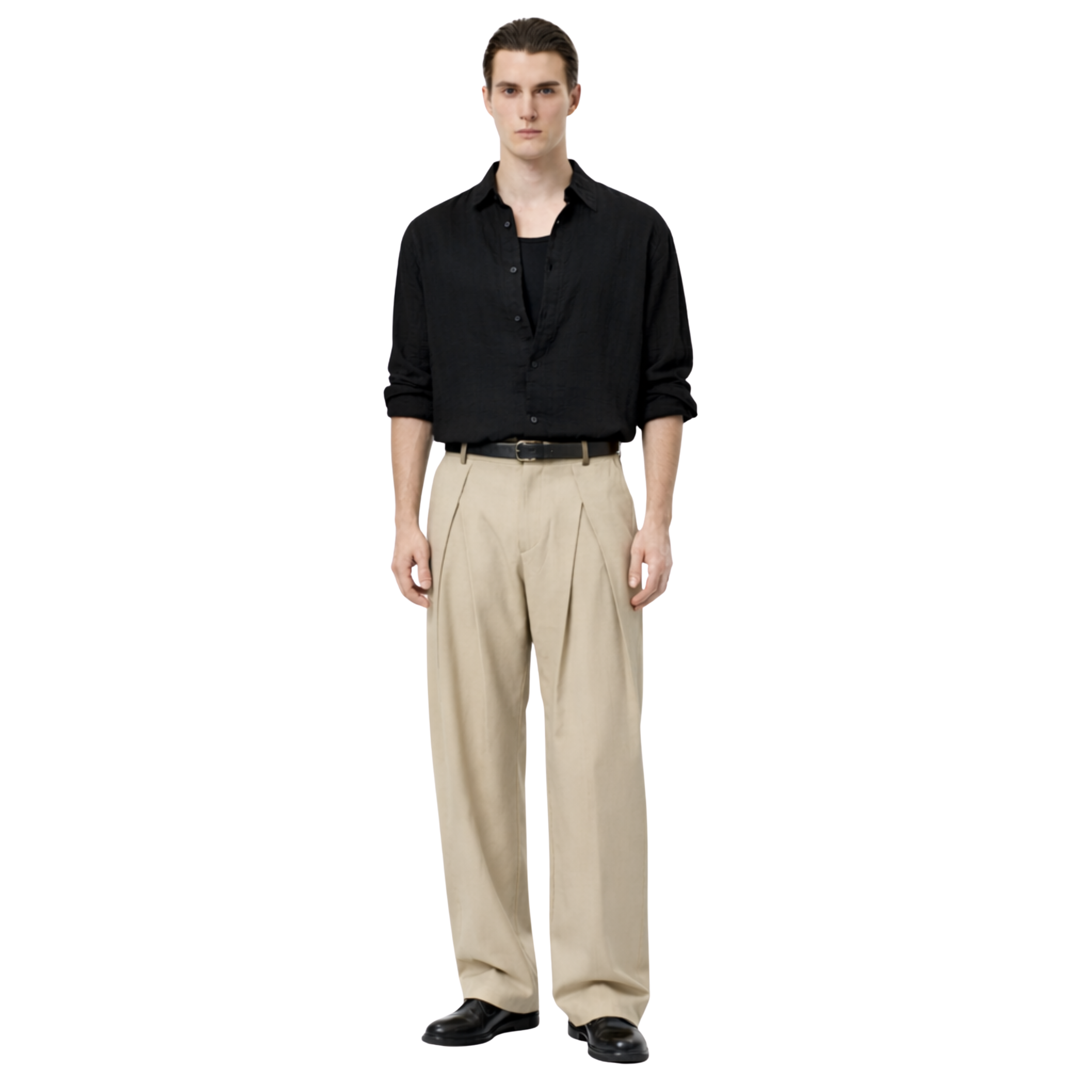 Double-Pleat Trousers (Beige)