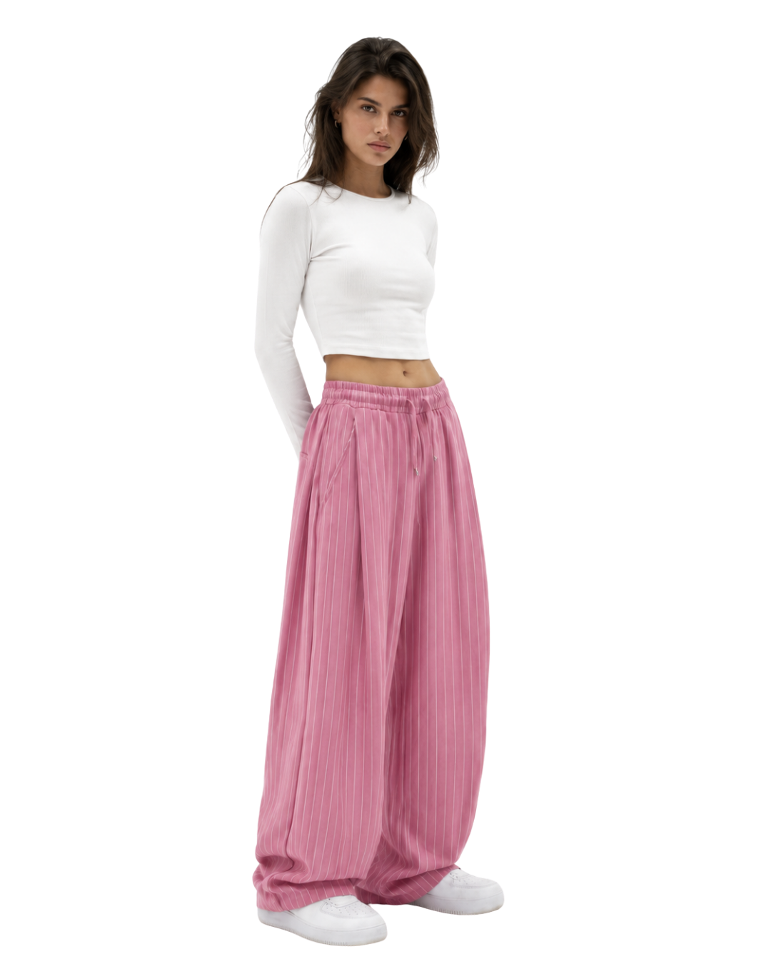 Pinstripe Two Tuck Pants (Pink)