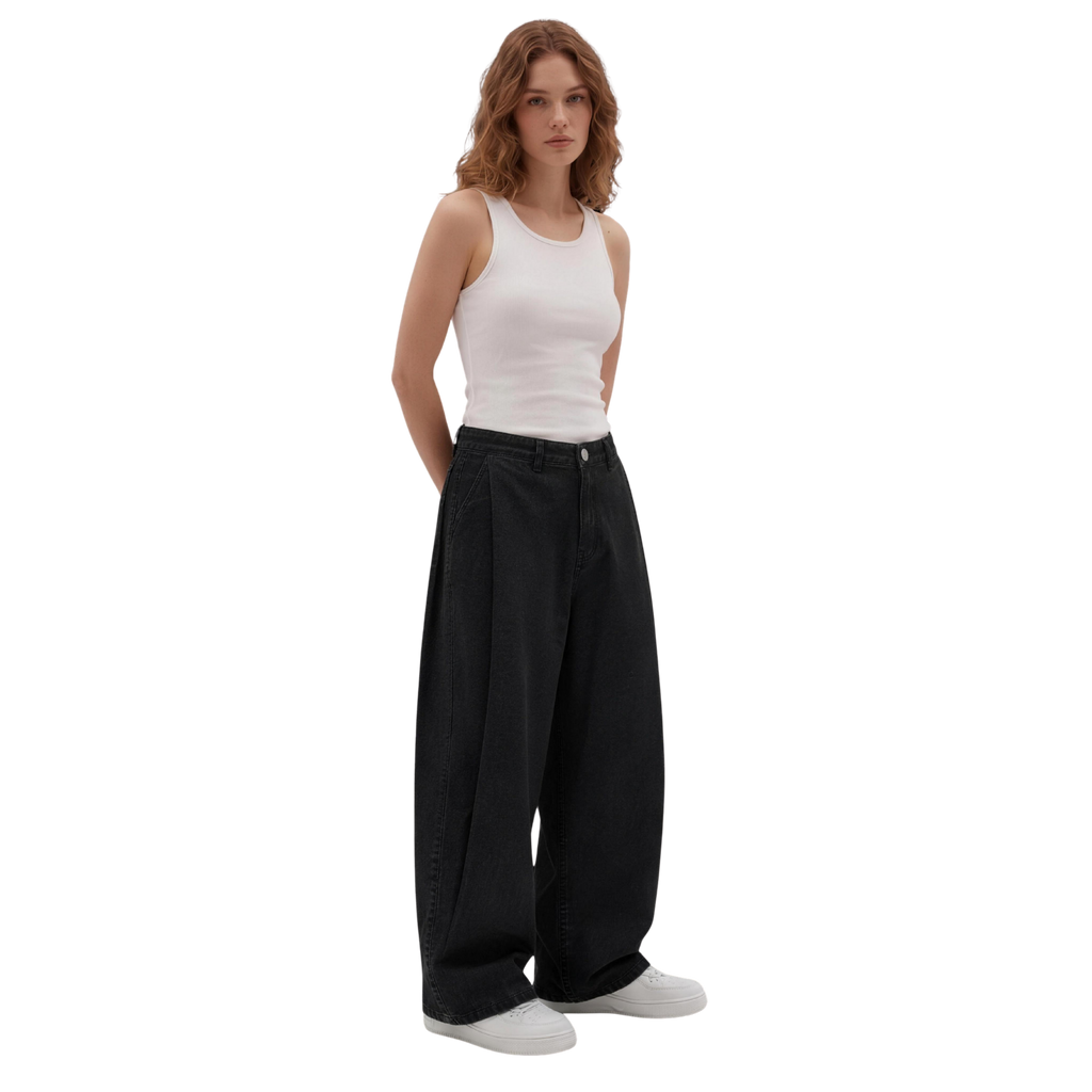 Two Tuck Pants in Denim (Black Washed)