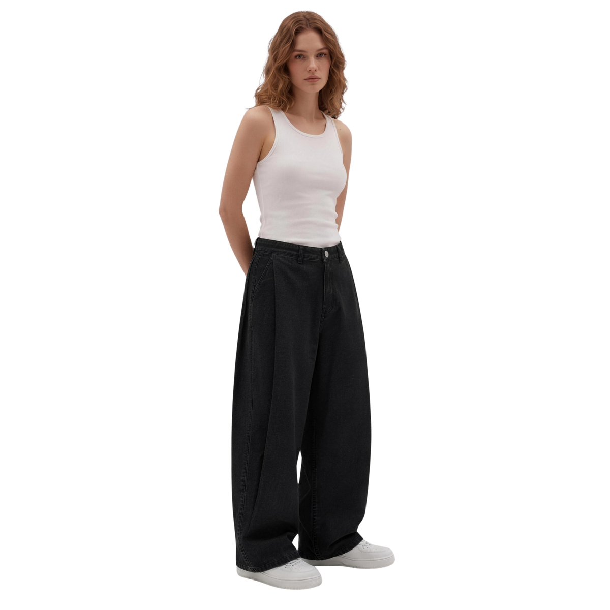 Two Tuck Pants in Denim (Black Washed)