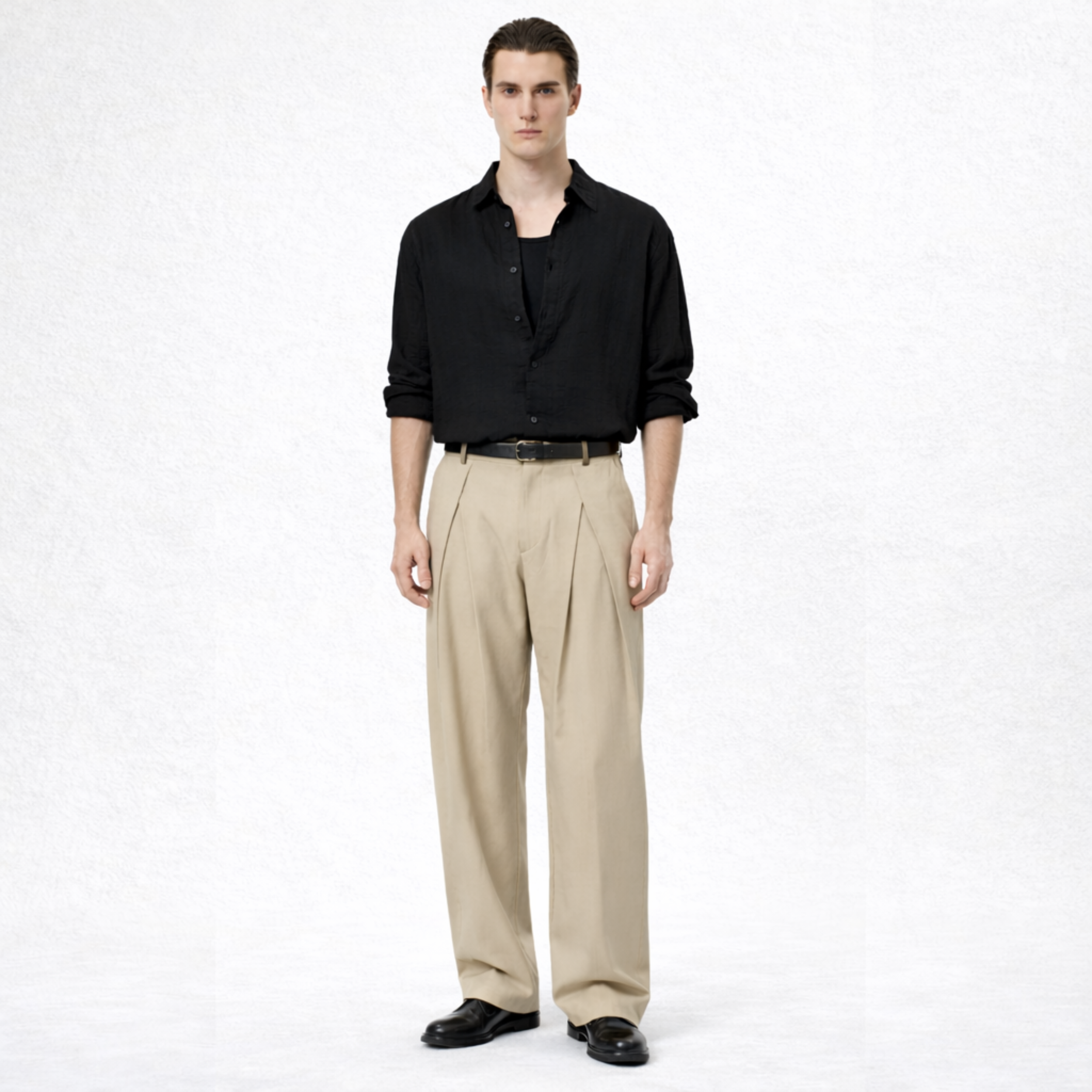 Double-Pleat Trousers (Beige)