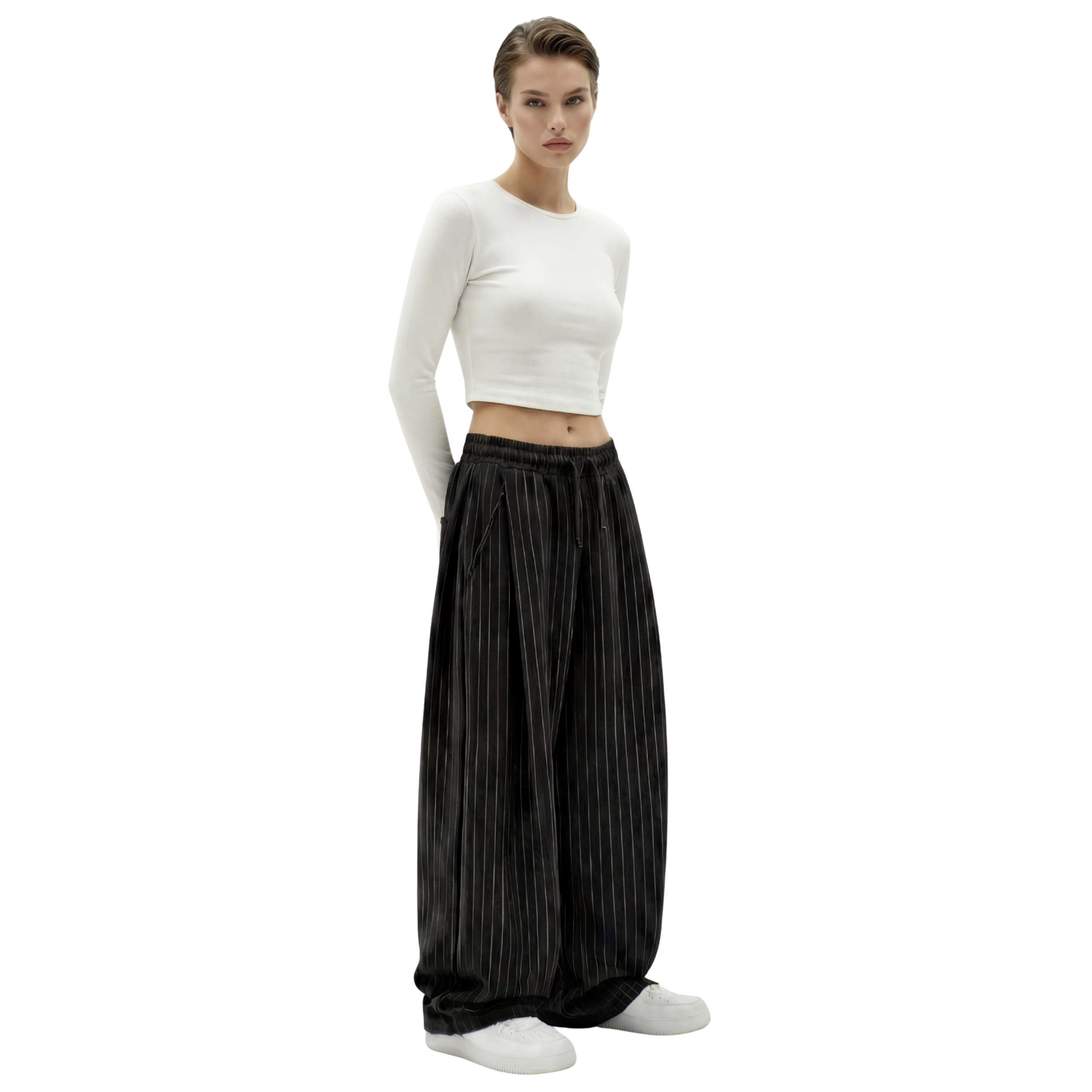 Pinstripe Two Tuck Pants (Black)