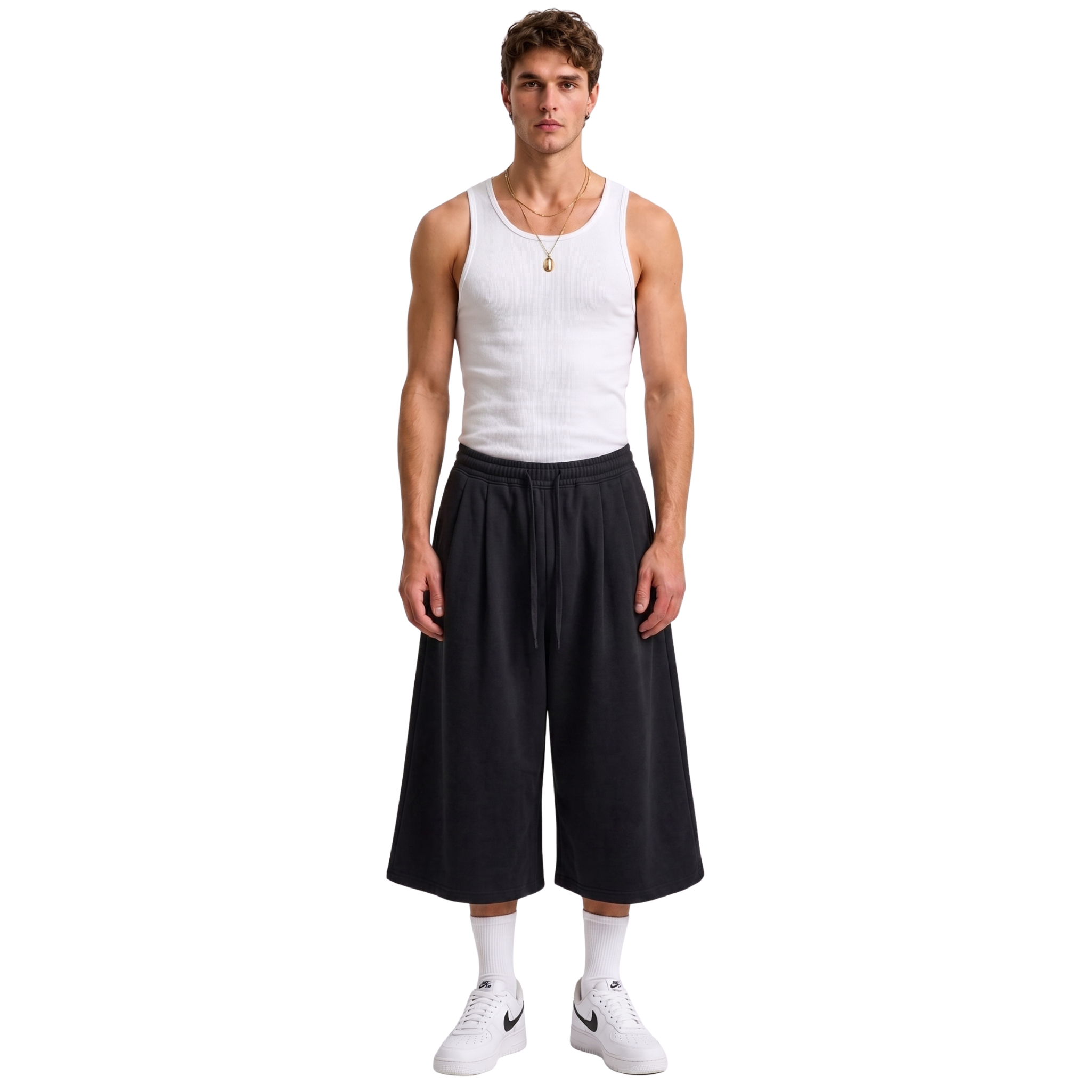Double Pleated Long Short in Black