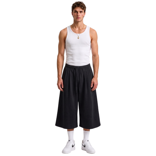Double Pleated Long Short in Black