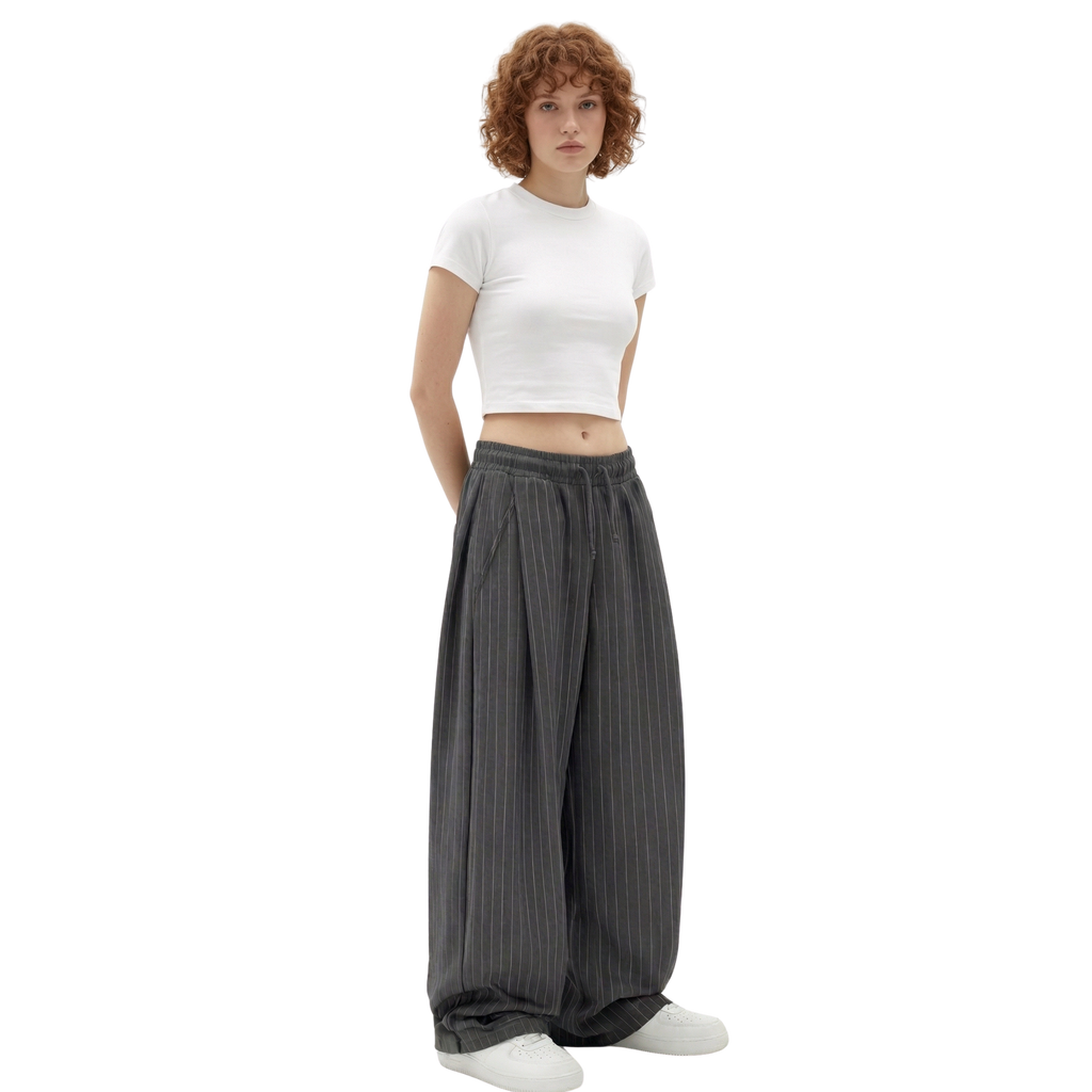 Pinstripe Two Tuck Pants (Dark Grey)