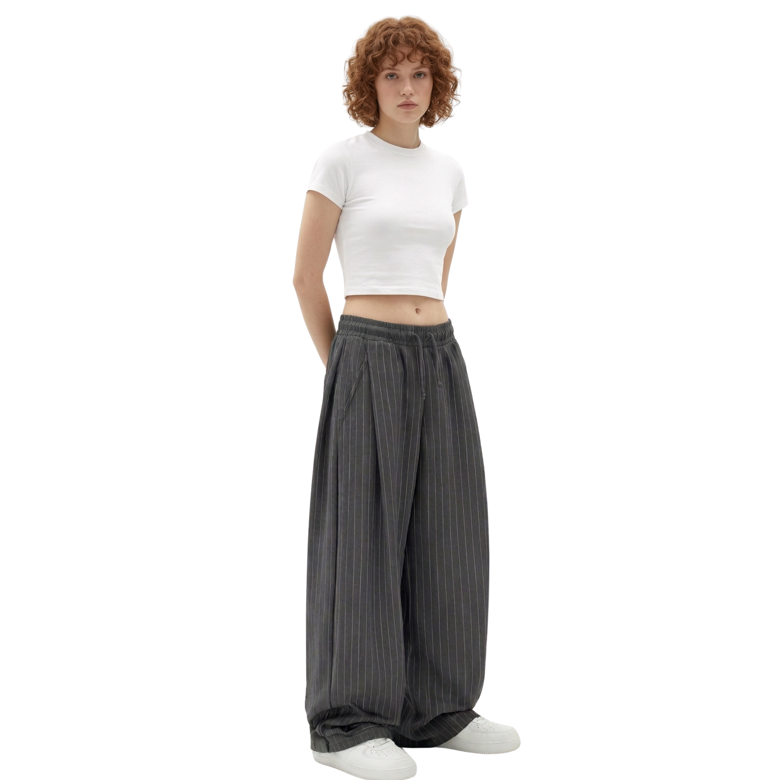 Pinstripe Two Tuck Pants (Dark Grey)