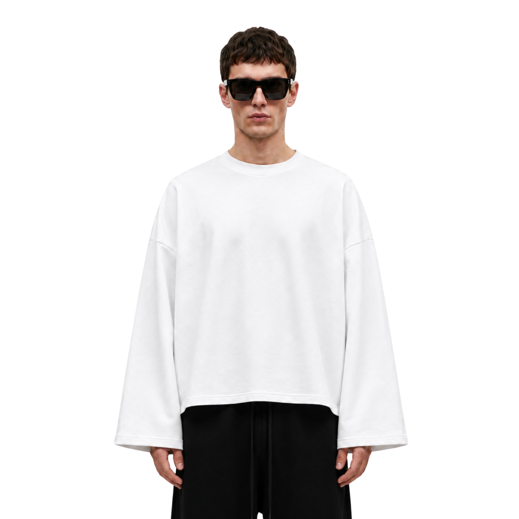 Boxy Cropped Long Sleeves T-shirt (White)