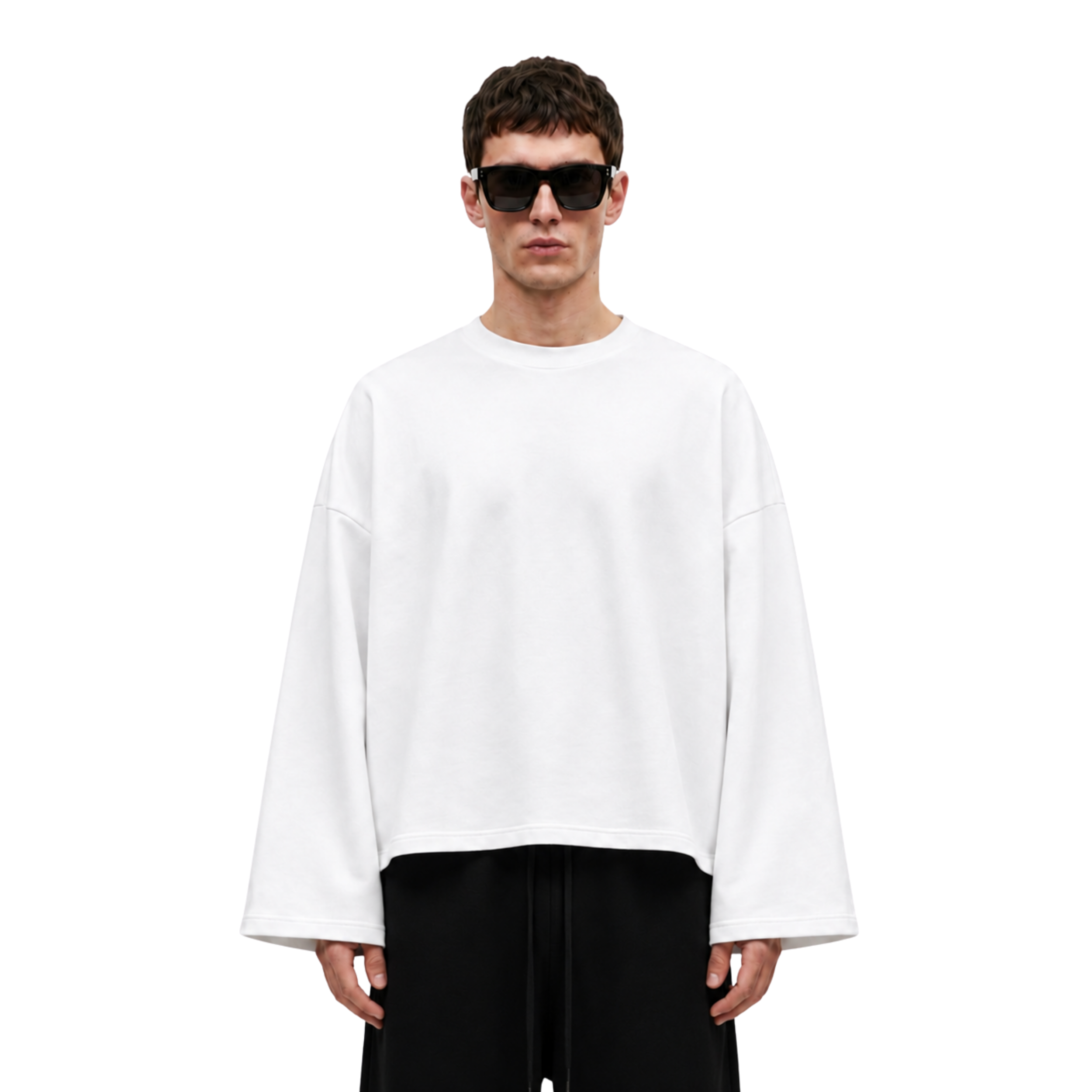 Boxy Cropped Long Sleeves T-shirt (White)