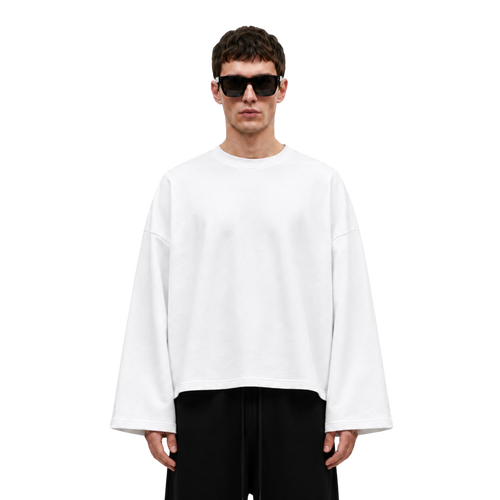 Boxy Cropped Long Sleeves T-shirt (White)