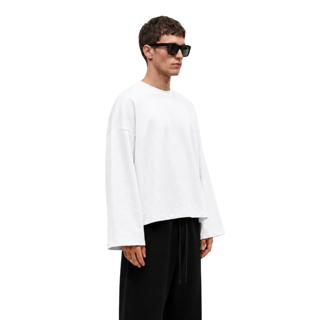 Boxy Cropped Long Sleeves T-shirt (White)