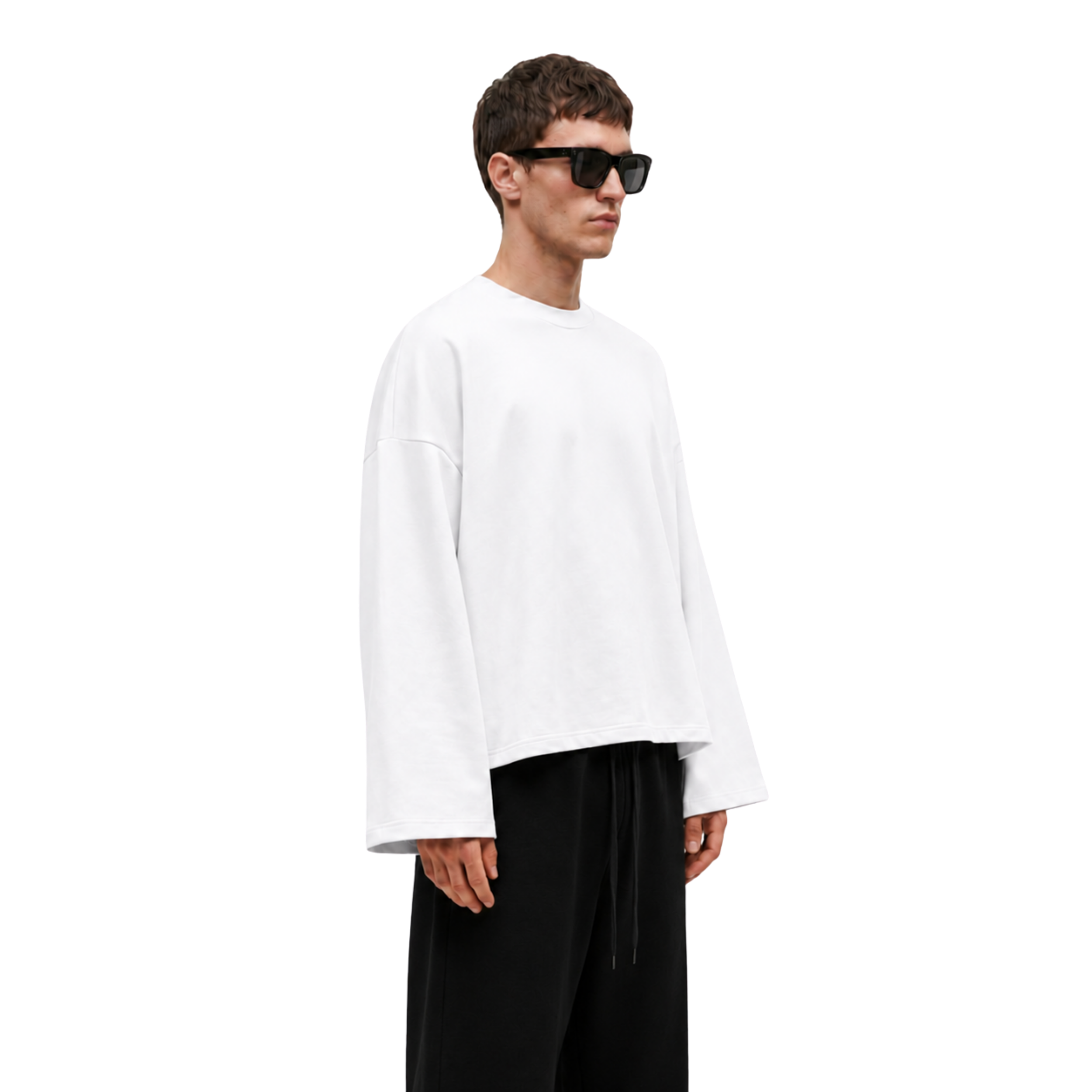 Boxy Cropped Long Sleeves T-shirt (White)