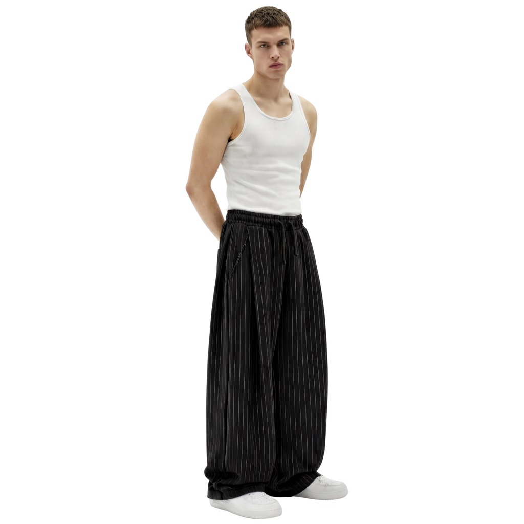 Pinstripe Two Tuck Pants (Black)