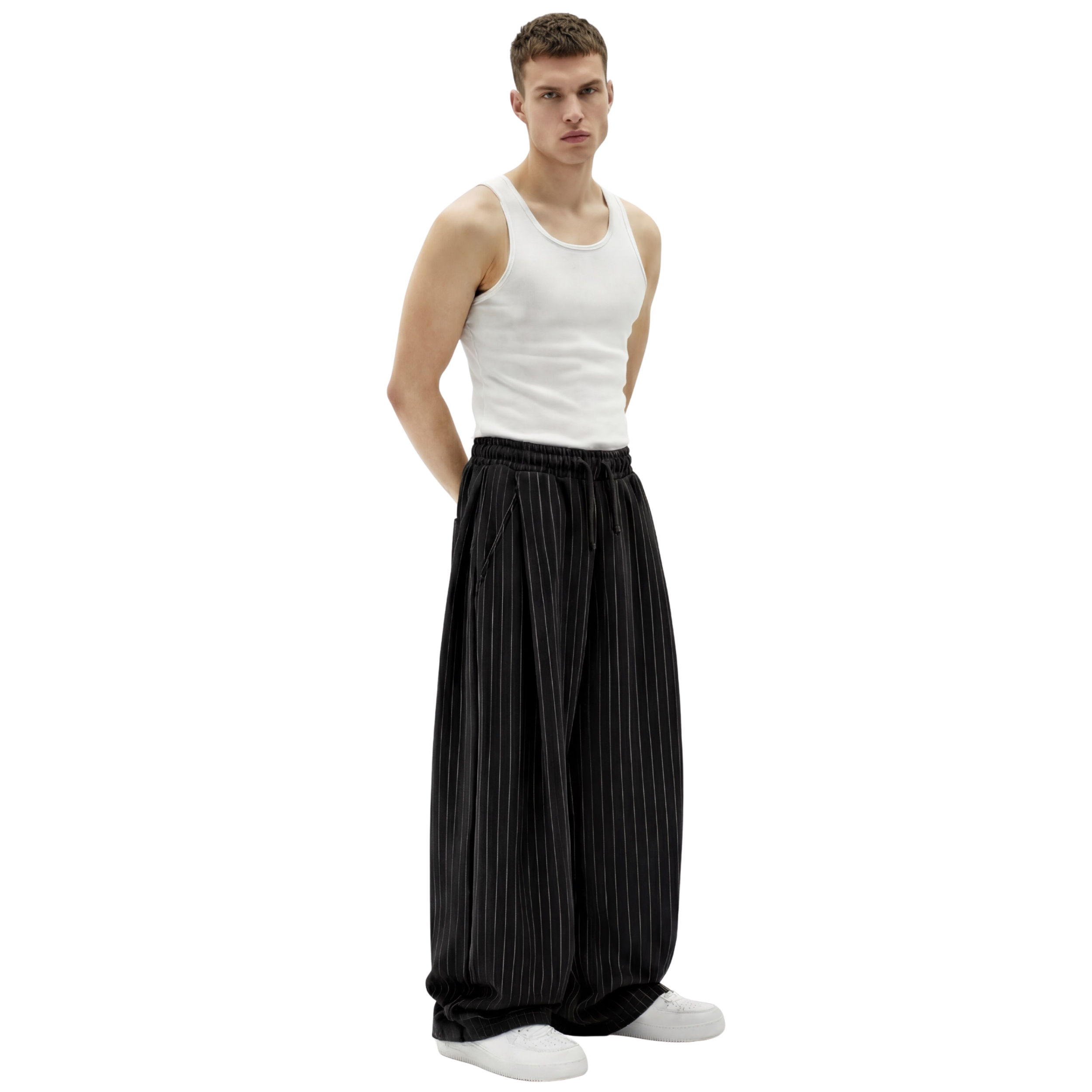 Pinstripe Two Tuck Pants (Black)
