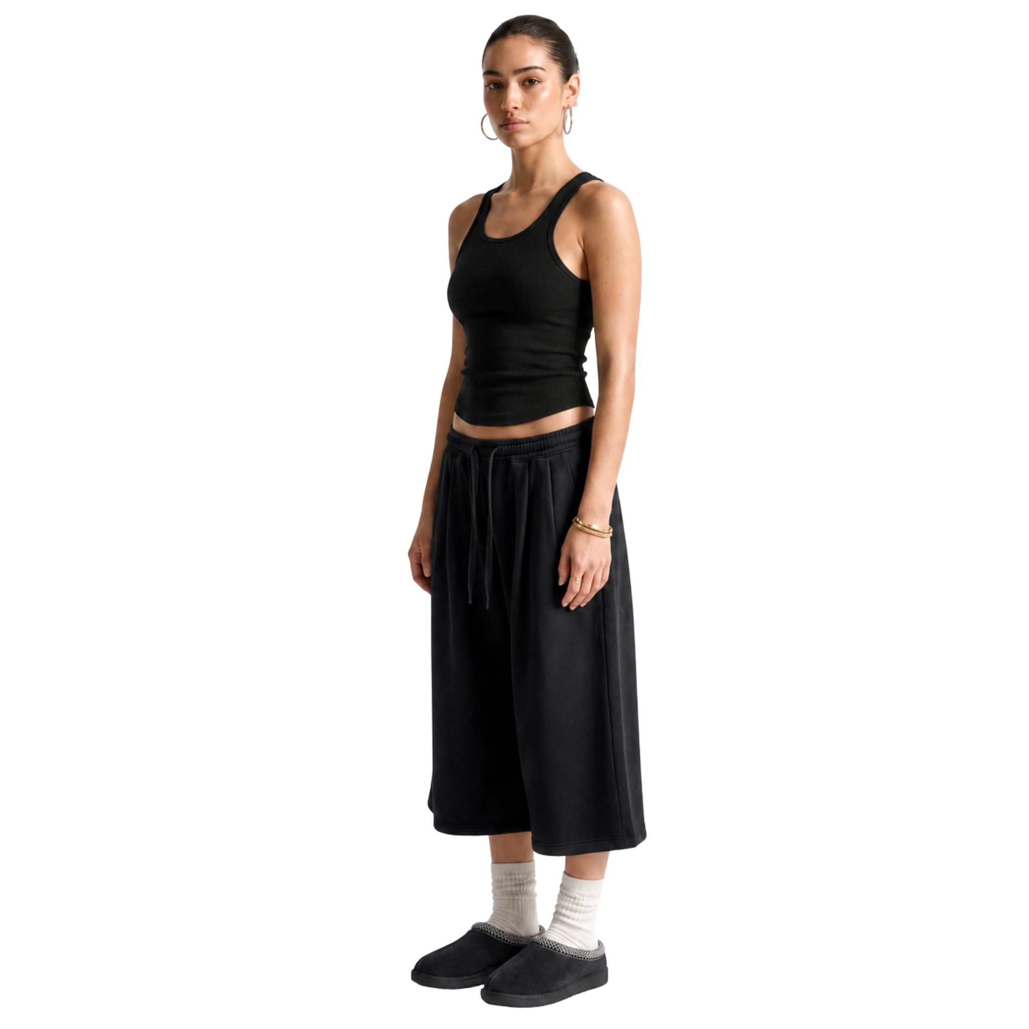 Double Pleated Long Short in Black