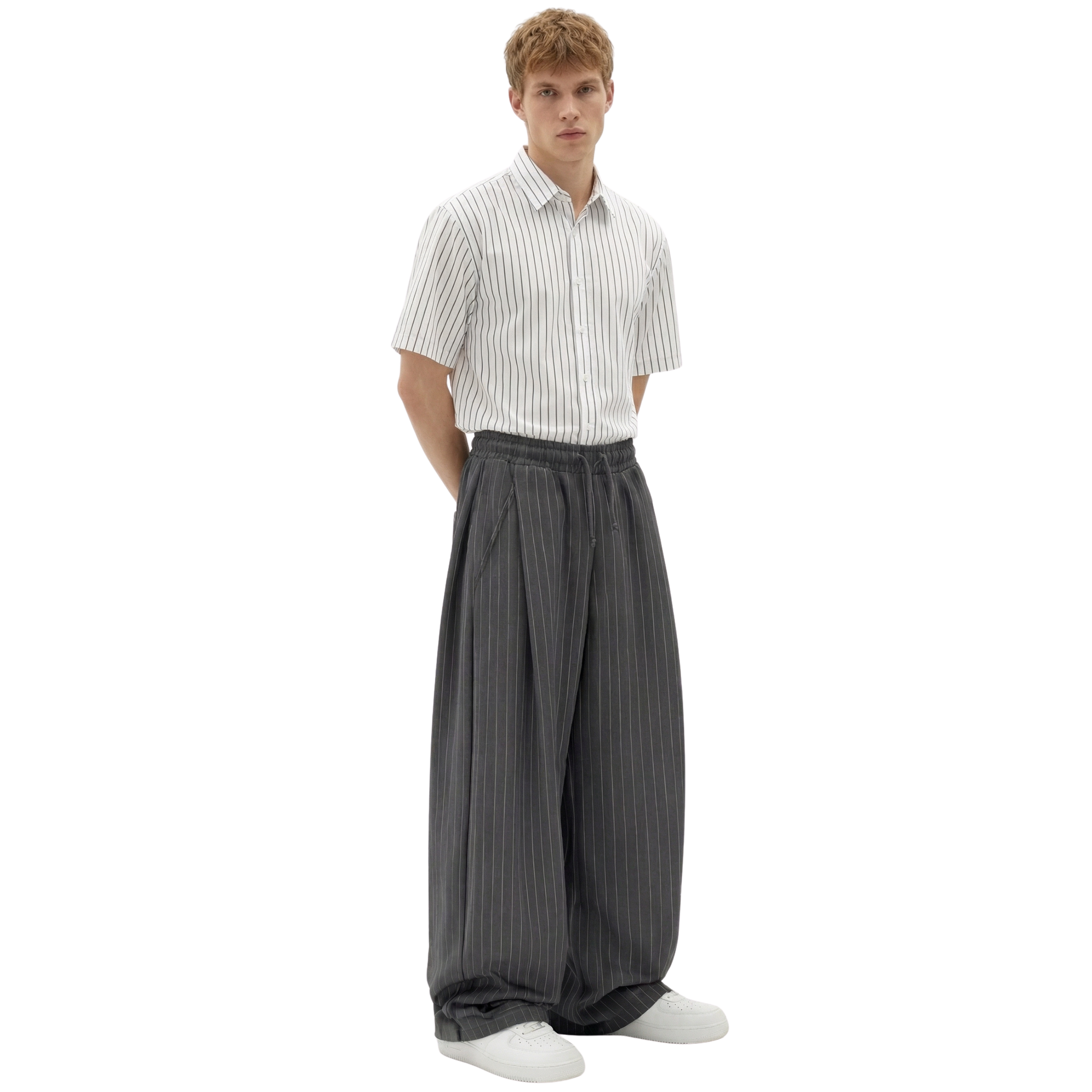 Pinstripe Two Tuck Pants (Dark Grey)