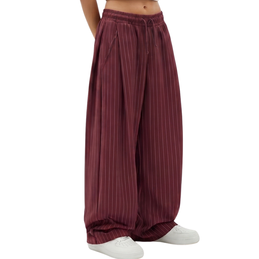Pinstripe Two Tuck Pants (Burgundy)