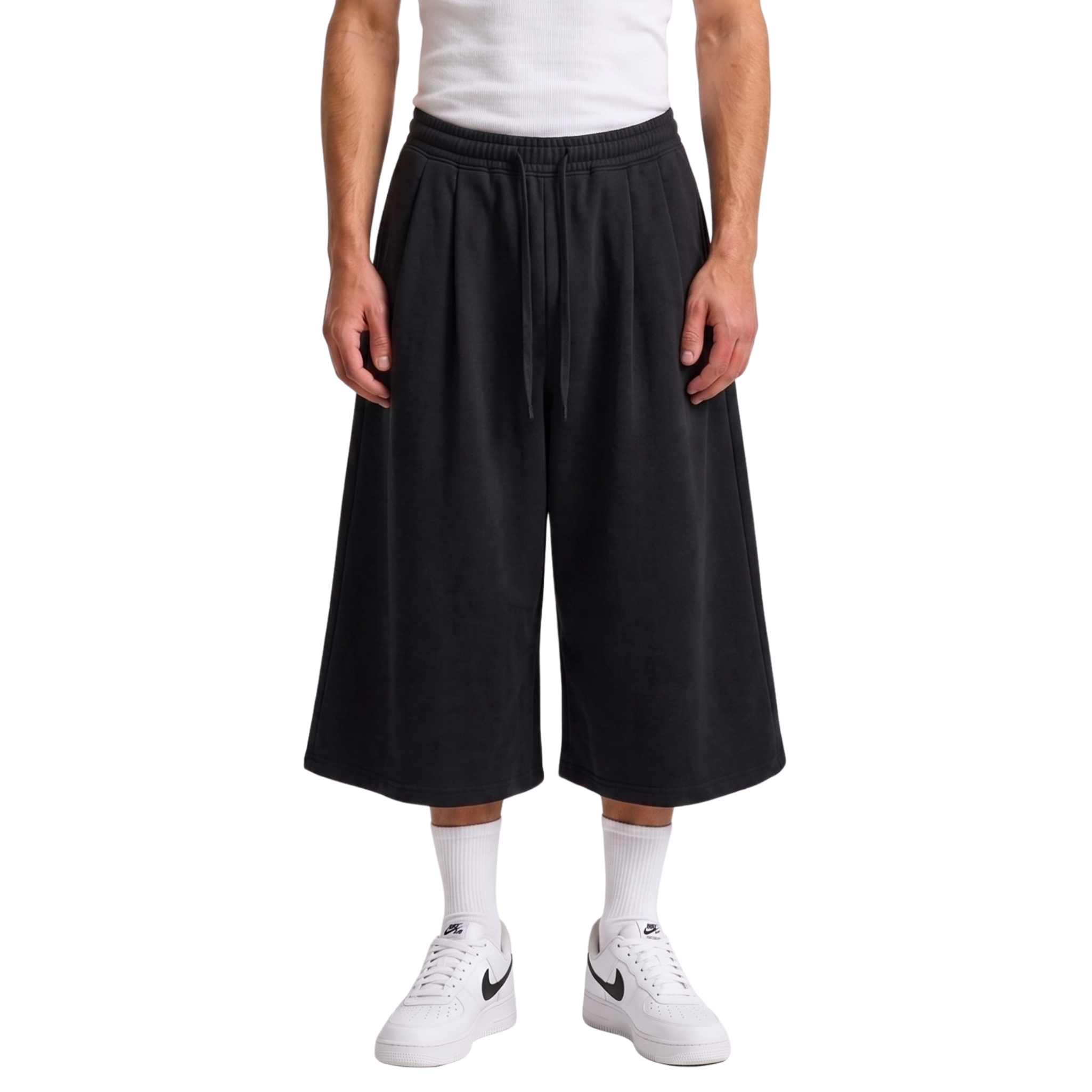 Double Pleated Long Short in Black