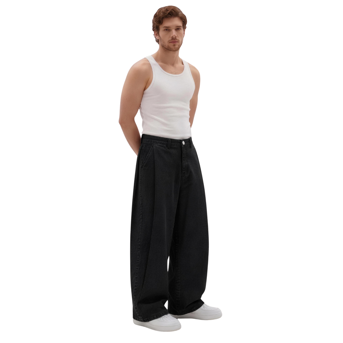 Two Tuck Pants in Denim (Black Washed)