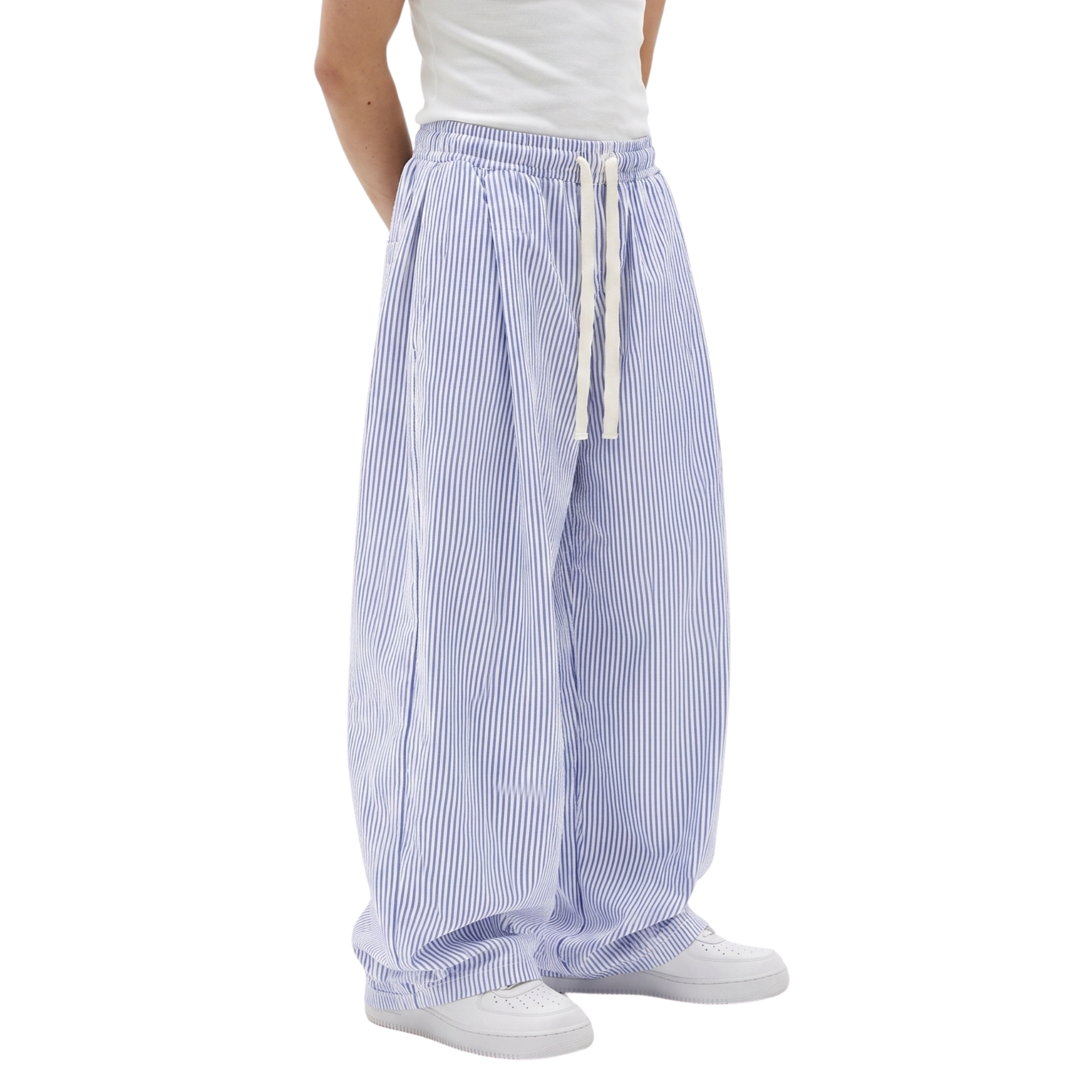 Two Tuck Striped Pants (White & Blue)