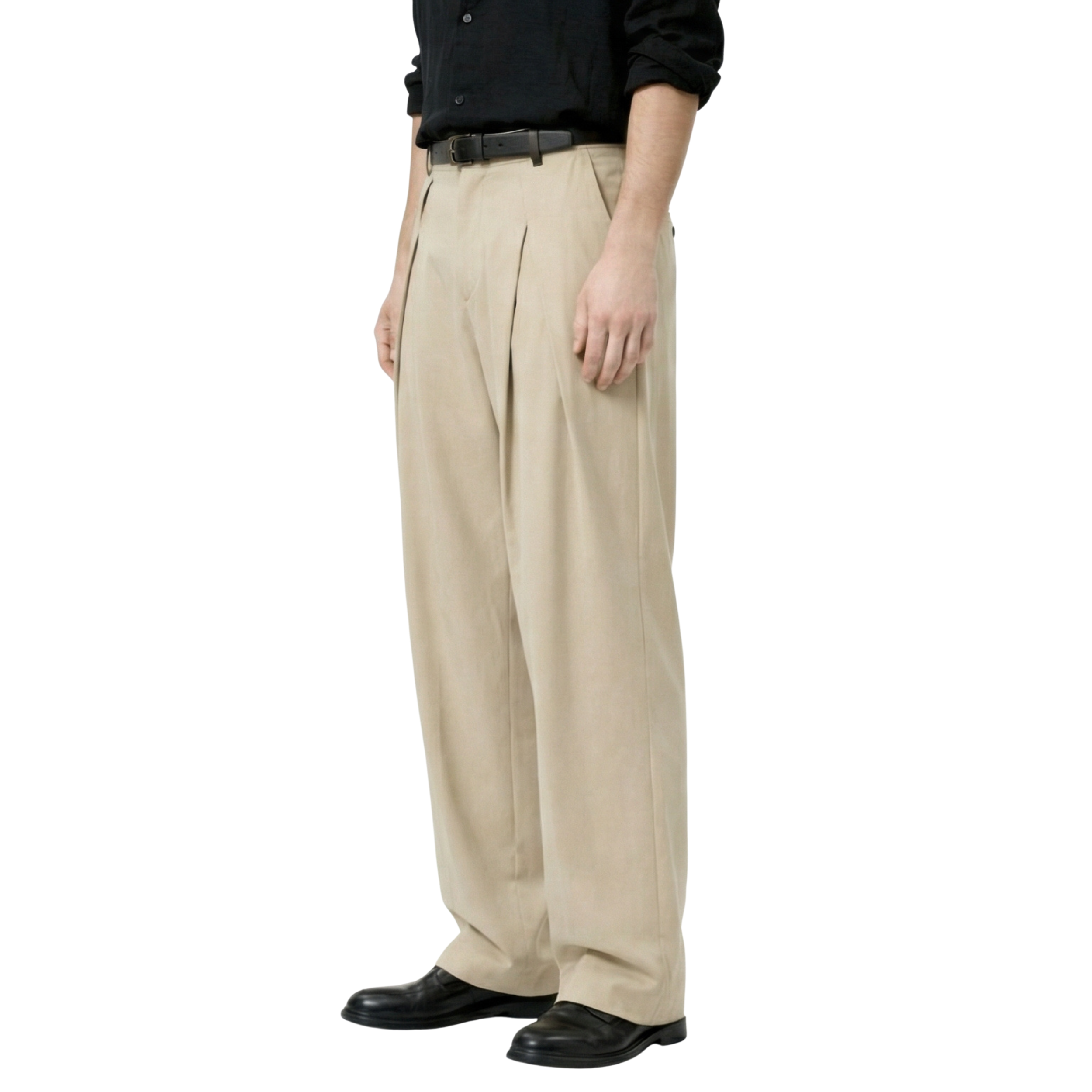 Double-Pleat Trousers (Beige)