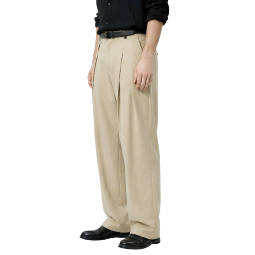 Double-Pleat Trousers (Beige)