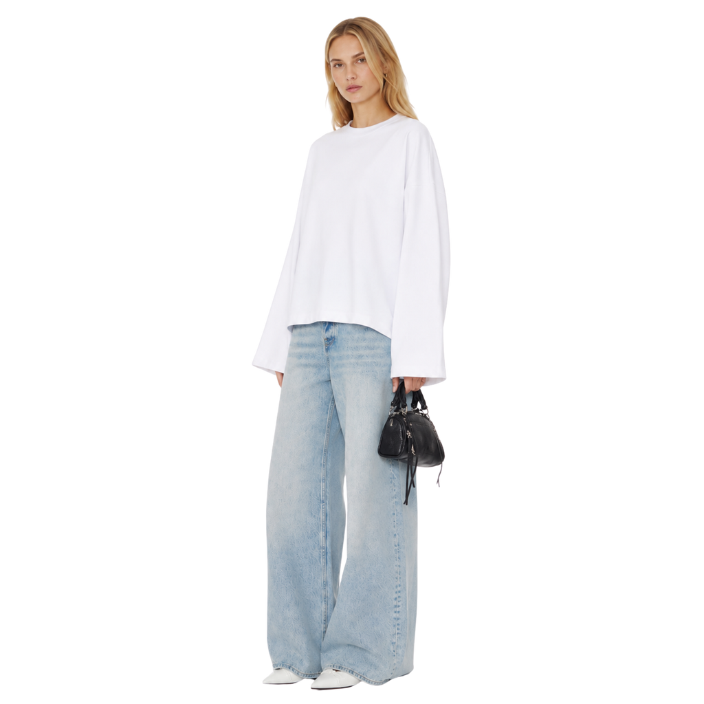 Boxy Cropped Long Sleeves T-shirt (White)