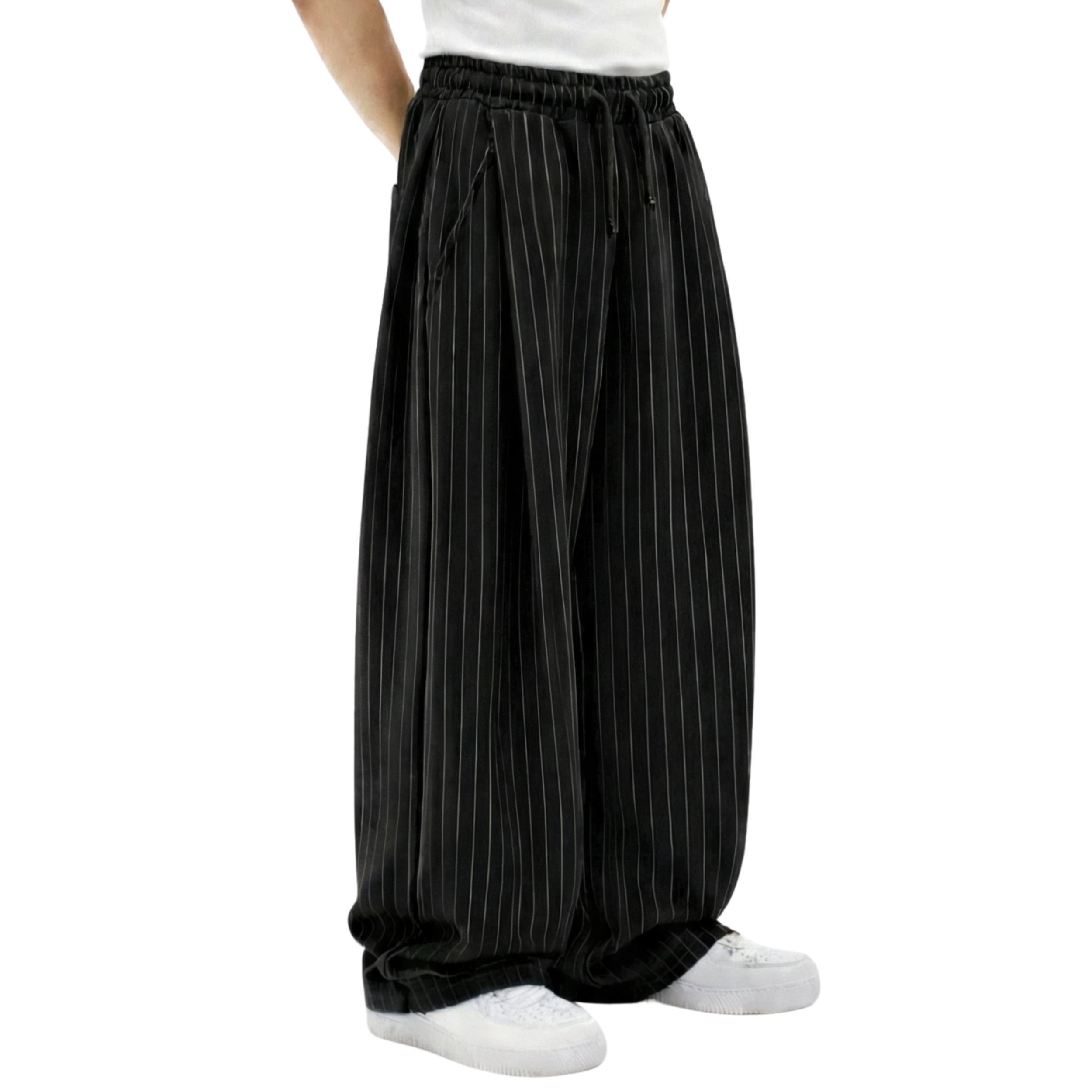 Pinstripe Two Tuck Pants (Black)
