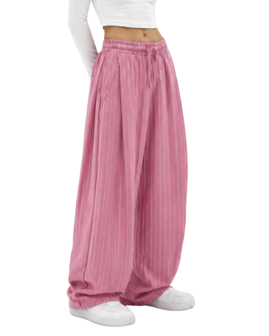 Pinstripe Two Tuck Pants (Pink)