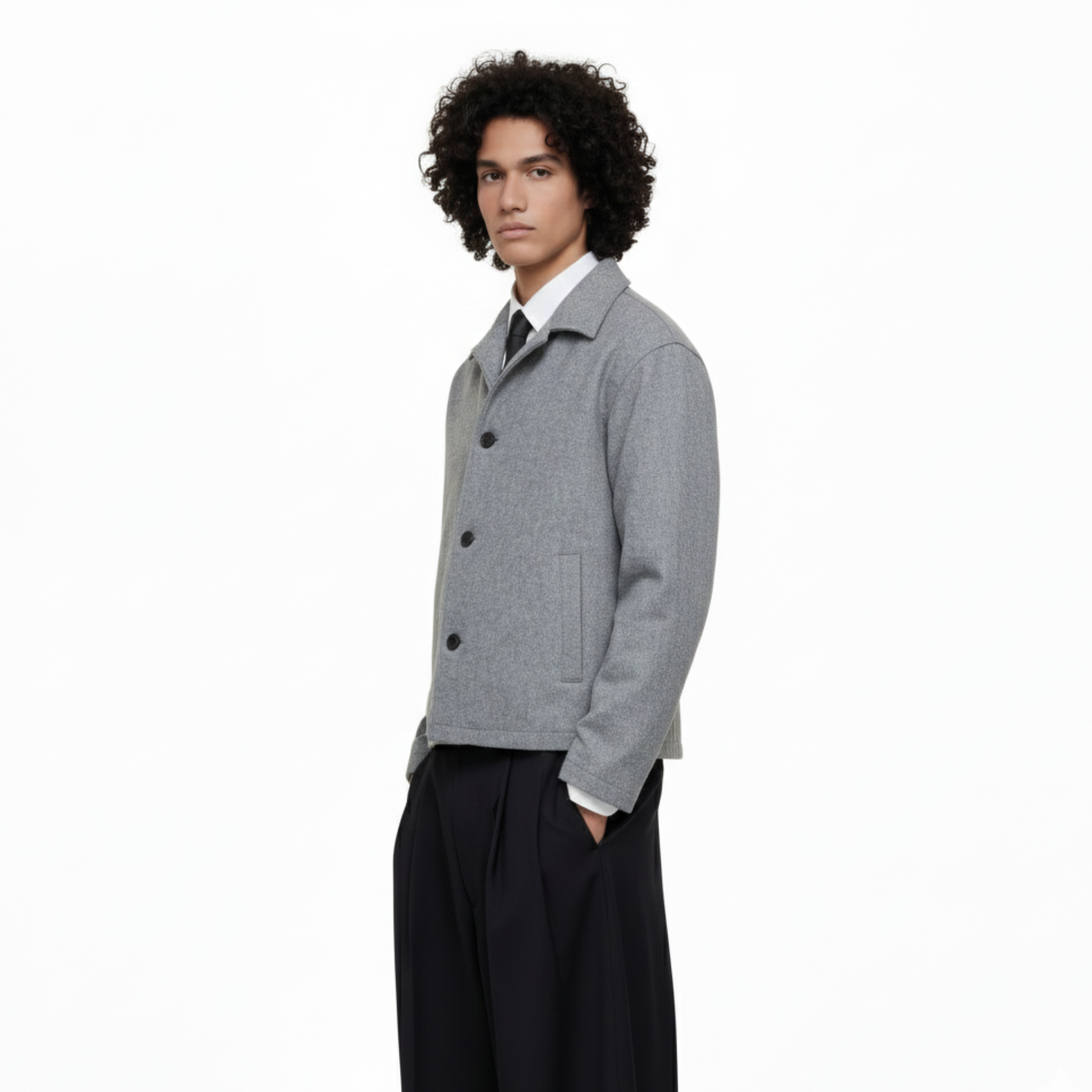 Wool Blend Boxy Jacket In Grey