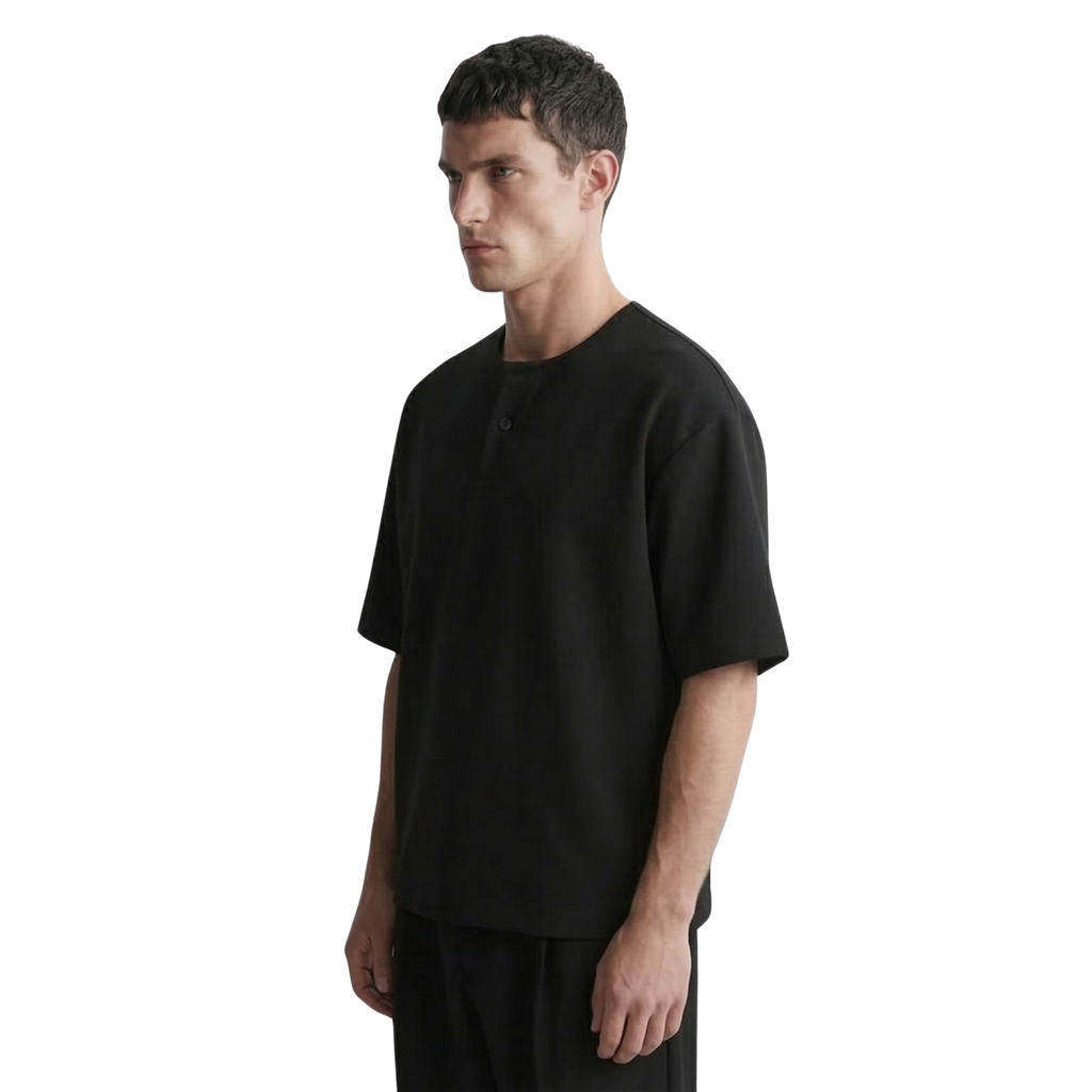 Cotton Henley T-shirt in Black