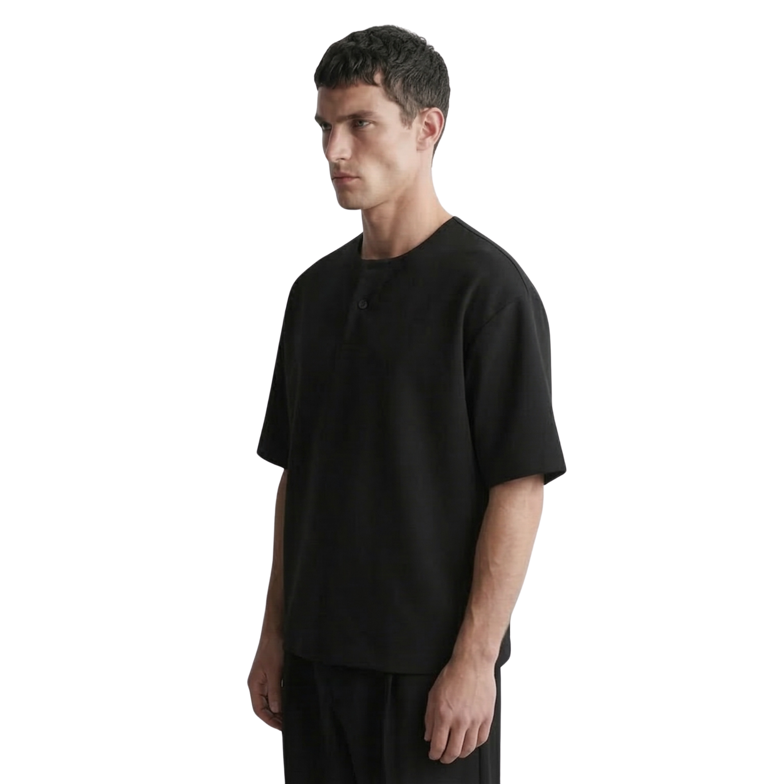 Cotton Henley T-shirt in Black